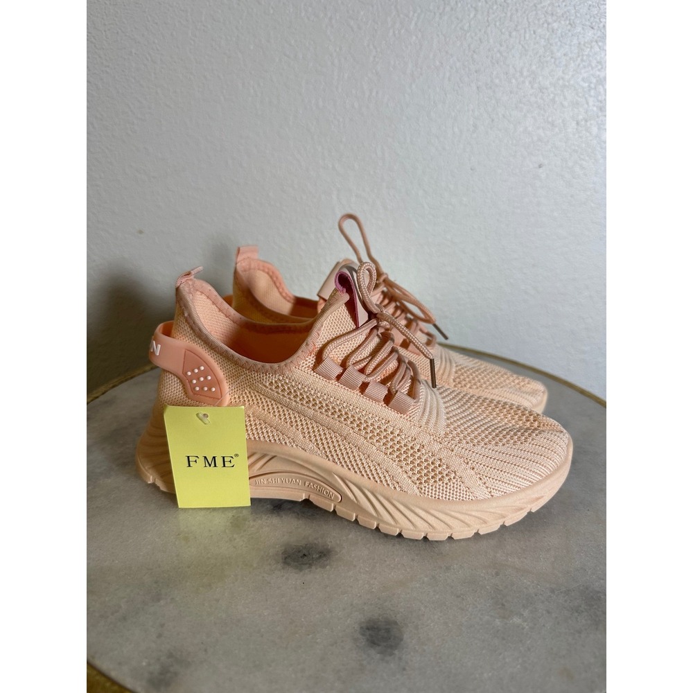 FME Women Peach Pink Knit Mesh Athletic Sneakers Trainers‎